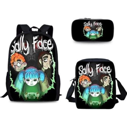 3PCS/SET New Games Sally Face School Backpack Set for Teenager Girls Boys Cool High School Children Kids Bagpack Child Bookbags