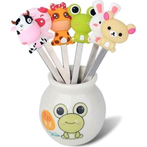 6 PCS/Set Lovely Cartoon Animal Food Fruit Forks Snack Dessert Forks Food Picks For Kids Accessories Kitchen Utensils