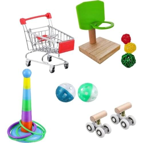 6PcsBird Intelligence Training Toy Parrot Mini Shopping Cart Roller Skate Stacking Ring Bell Balls Birds Trick Tabletop Toys