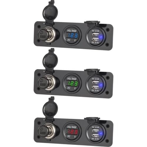 Car Charger Cigarette Lighter Dual USB Mobile Phone Charger Digital Voltmeter Modified Panel for 12/24V Automobile Yacht