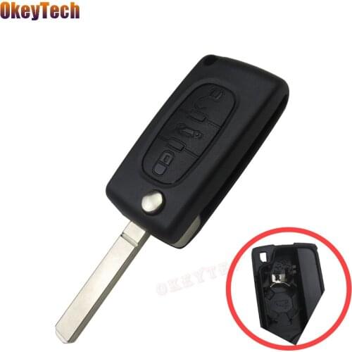 OkeyTech Flip Floding Remote Car Key Shell Cover 3 Button Trunk for Peugeot 207 307 407 408 Citroen C2 C3 C4 with Battery Clamp