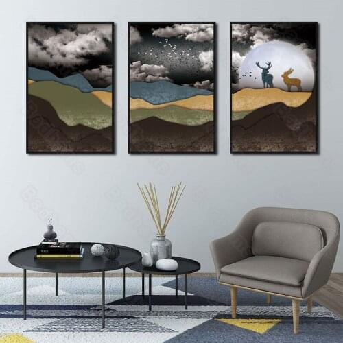 Decorative Painting American Retro Modern Round Moon Abstract Painting Study Room Living Room Bedroom Frameless Style Painting