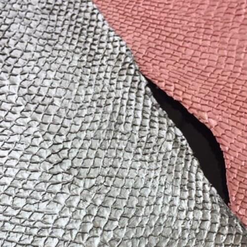 Glossy Metallic shinny Genuine salmon Skin Leather for Handbag/shoes/luggage,China post Free