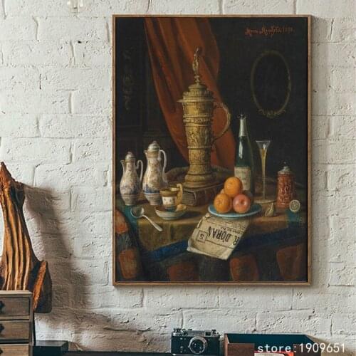 Cotton no frame classical tableware still life canvas printings oil painting printed on cotton wall art decoration pictures