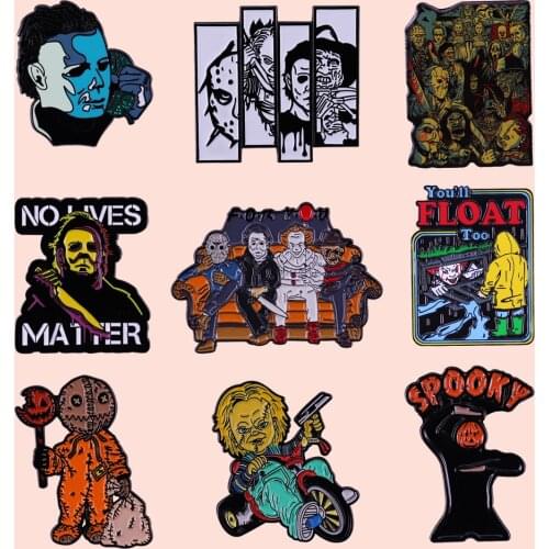 ZF2541 Horror Movie Murder Collection Halloween Collection Brooch Metal Enamel Pins For Backpack Bag Hat Badge Gifts Accessories