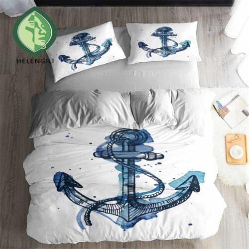 HELENGILI 3D Bedding Set Anchor Print Duvet Cover Set Lifelike Bedclothes with Pillowcase Bed Set Home Textiles #CMYH09