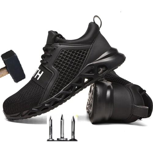 2021 Safety Shoes Men Women Steel Toe Cap Breathable Work Trainers Black Red Lightweight Protective Boots