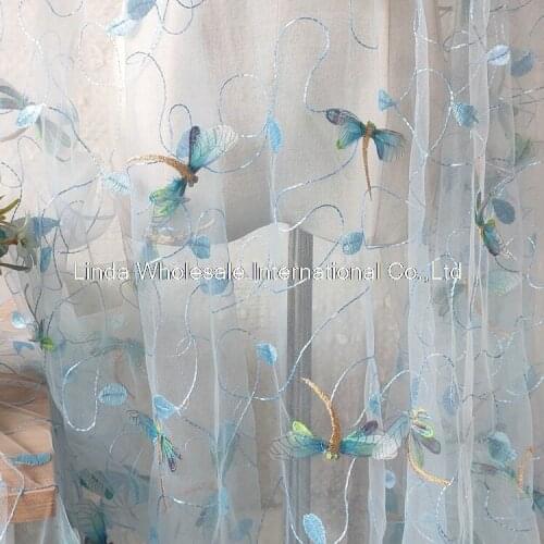 Blue/Pink net yarn Embroidered Lace Fabric 3D Dragonfly Wedding Dress materia,Womens Skirt sewing accessories