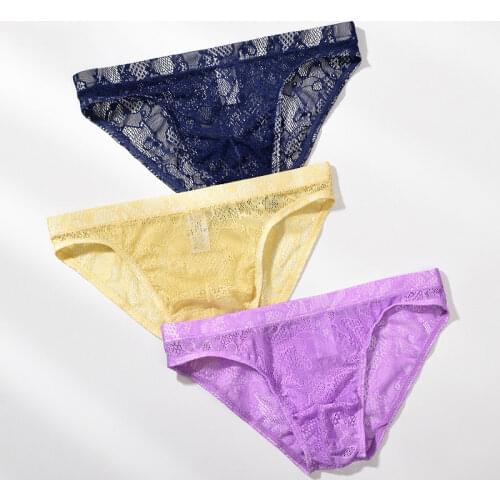 Briefs Cueca Underpants Panties Mens Briefs Sexy Lace Transparent Breathable Underwear Men Knicker Low-rise Underwear Men Slips