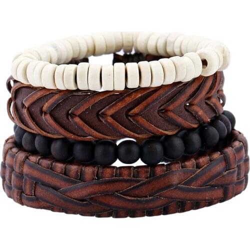 Europe Simple Vintage Suit Bracelet DIY Braided Imitation Leather Bracelets Punk Mens Multi-layer Bangles Woven Jewelry Beaded