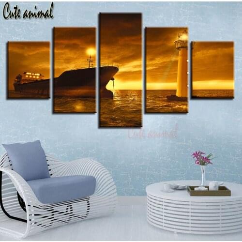 5 Pieces Ships Lighthouse Scenery diamond embroidery painting Full square round diamond painting mosaic 5d diy cross stitch sets