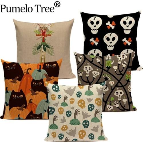 Halloween Skull Sofa Decorative Cushion Cover Ghost Pillowcase 45*45cm Ghost Head Throw Pillow Cases Home Decor Pillows Cover