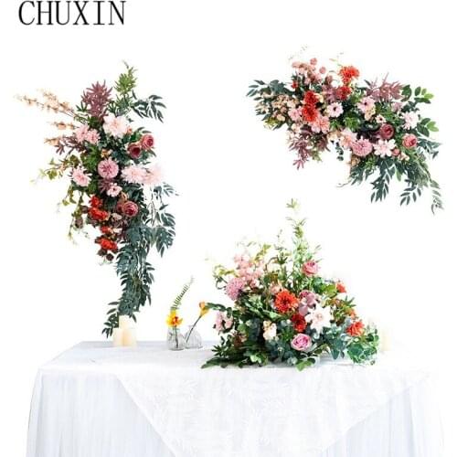 Autumnal Rose Flower Row Artificial Floral Arrangement Wedding Arch T Taiwan Background Decoration Road Lead Corner Floral Set