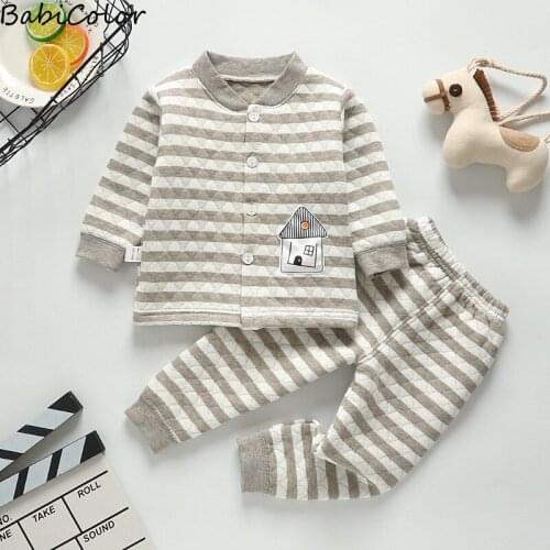 Pajamas Sets Baby Boys Girls Velvet Warm Long Sleeved Tshirt Coat +Pant Cartoon Clothing Autumn Sleepwear Suit Pyjama Trousers