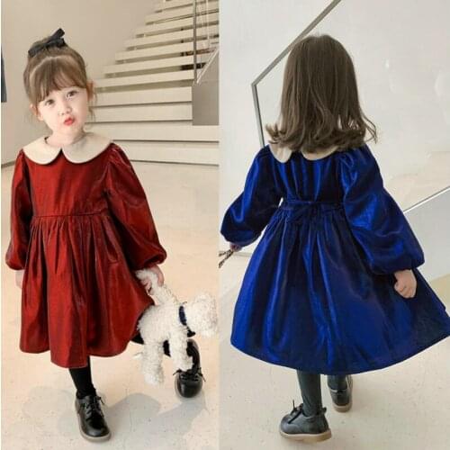 2 3 4 5 6 Y Baby Girls Dress Autumn Winter Fashion Doll Collar Golden Velvet Dress for Girl Toddler Baby Thicken Princess Dress