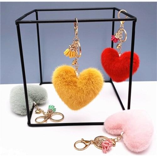 Pompom Keychain Flowers Heart Womens Bags Key Ring Handmade Accrssories Keychains Pendants Charming Suspension Decoration