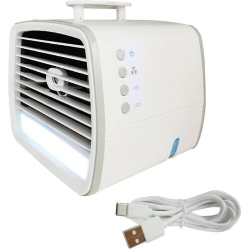 Portable Air Conditioner Fan Mini Air Cooler Super Quiet Desk Fan Spray Humidifier 3 Speeds 7 Colors LED Light for Home Office R