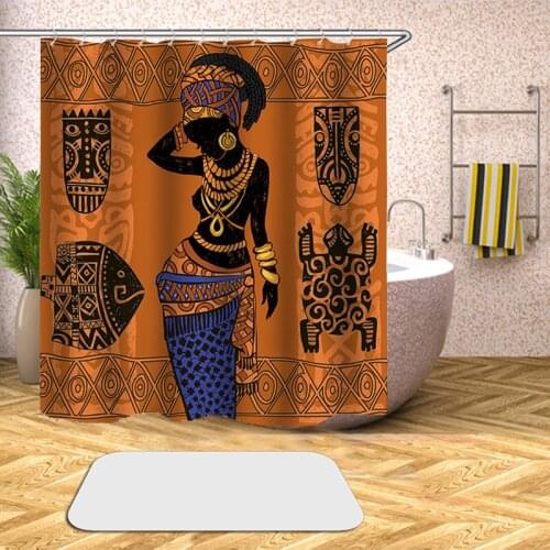 Adventures of African Woman 3D Print Shower Curtain Polyester Fabric Bathroom Curtain Waterproof Hook Bath Curtain 01