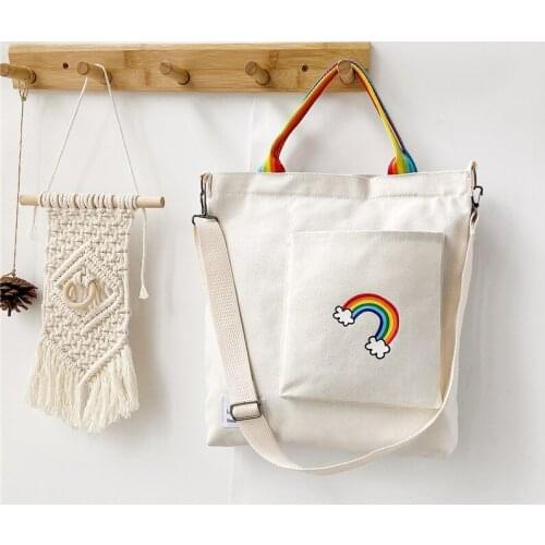 Women Rainbow Canvas Totes Handbag Shoulder Bag Cloth Fashion Zipper Female Crossbody Grocery Shopping Bags Ladies Messenger