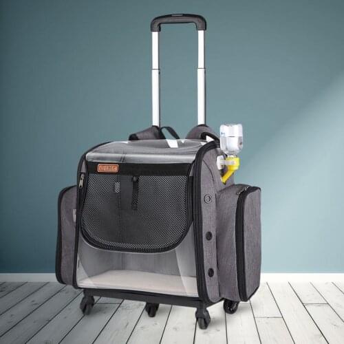 Folding Trolley Pet Bag Cat Carrier Large Universal Wheel Pet Backpack Outdoor Travel Portable Transparent Breathable RV Cat Bag