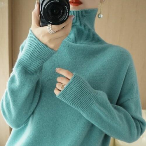 Cashmere Sweater women turtleneck sweater Fall/winter new 100% pure Wool sweater women knitting loose large size pullover Female