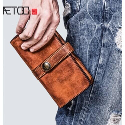 AETOO Vintage handmade leather long wallet, large-capacity multi-function wallet, vertical mobile phone bag