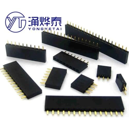YYT 10PCS 2.54mm Pitch Single Row Female 2~40P PCB socket Board Pin Header Connector Strip Pinheader 2/3/4/6/10/12/16/20/40Pin