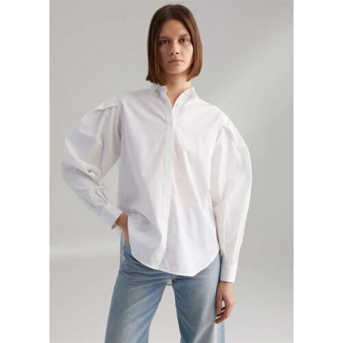 Tote*e autumn& spring season striped cotton long lantern sleeve loose style shirt