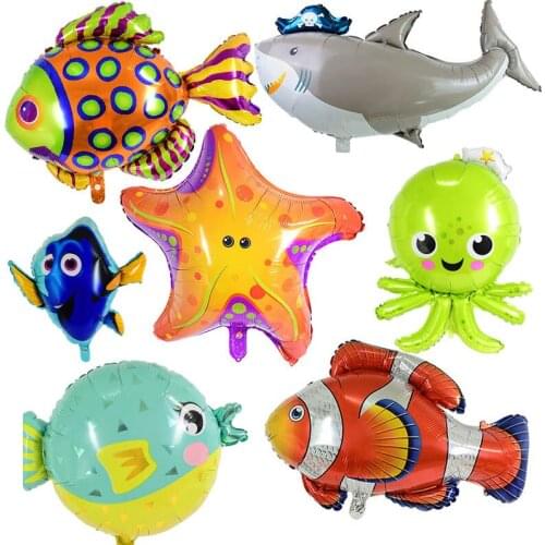 1Pcs Sea World Shark Fish Foil Balloon Hippocampus Octopus Starfish Animal Balloons For Baby Shower Ocean Birthday Party Decor