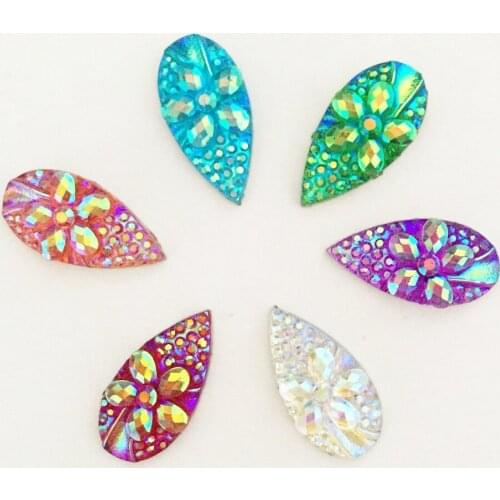 100PCS AB Resin Shiny 10*20mm Teardrop 3D Flower Flatback Rhinestone Scrapbook DIY Ornaments Wedding Appliques SC54*5