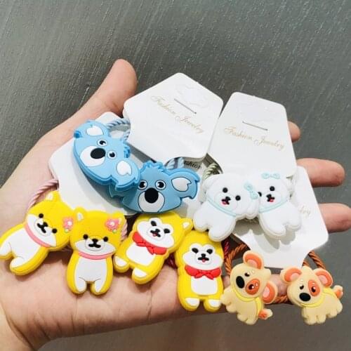 2Pcs/set Animals Dog Bear Hair Accessories Children Rubber Bands Scrunchies Elastic Hair Bands Girls Headwear Decorations Ties