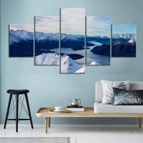 5 Panel Canvas Snow Mountain Poster Home Decor Living Room Picture Wall Painting Modern Canvas