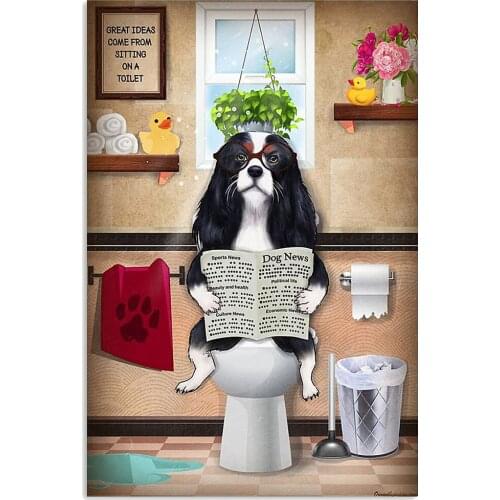5D DIY diamond painting cross stitch full circle/square diamond embroidery mosaic toilet dog reading newspaper toilet decoration