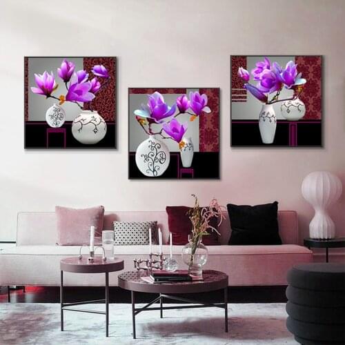 5D Diy Diamond Painting Full Square Round Drill Orchidee Cross Stitch Puzzle Flower Vase Triptych Handicraft EmbroideryZP-3287