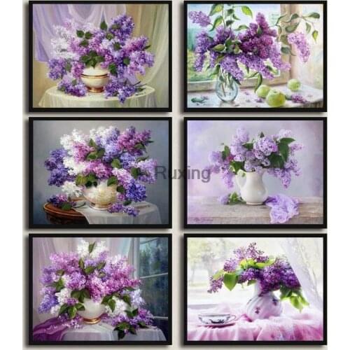 Full Square/Round Drill 5D DIY Diamond Painting Fresh purple bouquet art Rhinestone mosaic cross stitch Embroidery Decor Gift