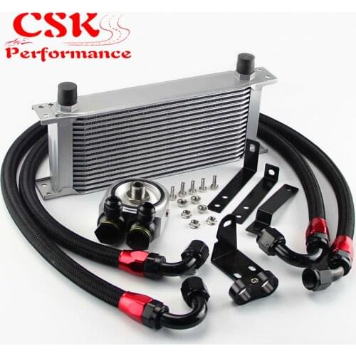 Aluminum 16 Row Engine Oil Cooler w/ Filter Adapter Kit Fits For Honda S2000 F20 F22 Black/Silver