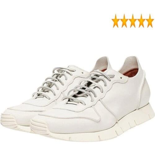 White Men Breathable Brand Lace Up Platform Sneakers Street 100% Genuine Leather Height Increasing Casual Shoes Trainers