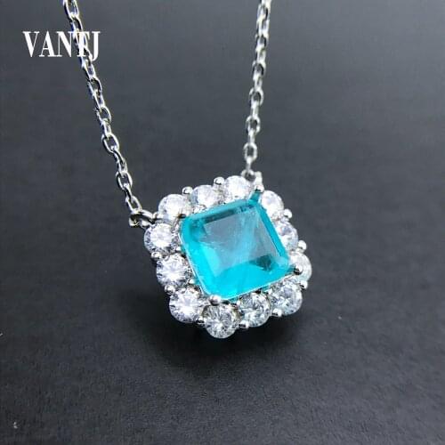 Brazilian Paraiba Emerald Tourmaline Necklace Created Gemstone Square 7mm for Women Fine Jewelry Pendant Party Wedding Gift