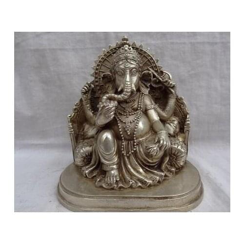 Decoration copper silver factory Chinese Silver Buddhism 4 Arms Ganapati Ganesh Lord Brass Ganesha Buddha Statue