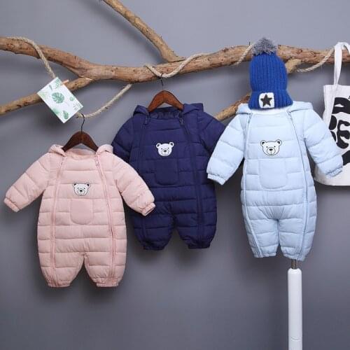 Infant Kids Cute Cartoon Romper Outwear Clothes Winter Thicken Warm Toddler Baby Jumpsuits Hooded Casual Children Romper 6M-3T