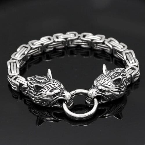 Mens Stainless Steel Viking Wolf Head Titanium Steel Bracelet Back Shape Emperor Bracelet Personality Mens Jewelry Gift