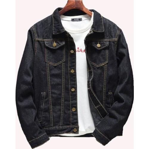 Fashion Cowboy Jeans Jackets Turn-down Collar Spring Autumn Long Sleeve Mens Black Cotton Denim Jacket Classic Style