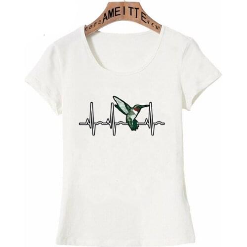 Ruby Throated Hummingbird - Best Bird Lover Heartbeat EKG Design T-Shirt Summer Women Short Sleeve Hip Hop Boy Casual White Tees
