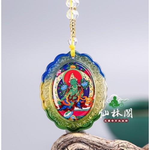 Greco-Buddhist pocket travel efficacious Mascot Auspicious Green Tara Guanyin bodhisattva Buddha Crystal Pendant Buddhist Amulet