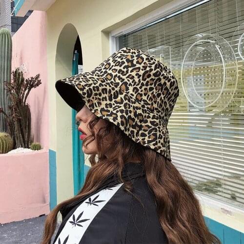 Ins Japanese Retro Fashionable Leopard Fishermans Hat In Summer knit Bucket animal print bucket hat assasination classroom