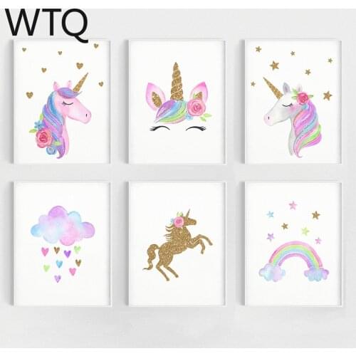 Canvas Painting Nordic Cute Rainbow Unicorn Poster and Printed Wall Art Kid Room Baby Nursery Decoration Canvas Art Surprise Box