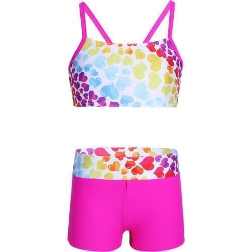 2PCS Kids Girls Swimwear Beachwear Tankini Pattern Print Bowknot Tops with Boxer Bottoms Set Children Swimsuit Swimming Suit