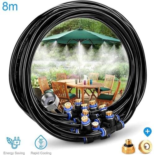 8m Hose Nozzles Sprayer Set Water Misting Cooling System Kit Outdoor Garden Patio Plants Spray Hose Garden Accessories