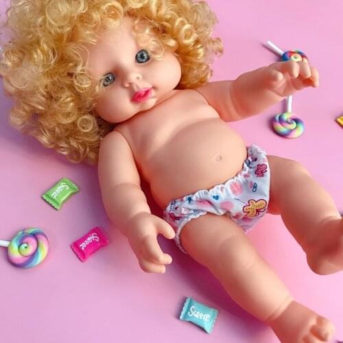 30CM New Reborn Doll With Golden Explosion Hairstyle Wig Vinyl Head Body Smooth And Soft Skin 3D Blue Eyes For Children Toy Gift