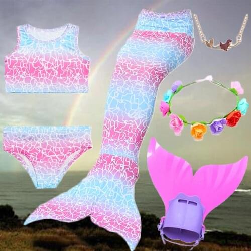 Girls Mermaid Tail Cosplay Mermaid Costume Swimming Bikini Swimsuit With or No Monofin Fin Flipper Kids Swimmable Set C31104CH